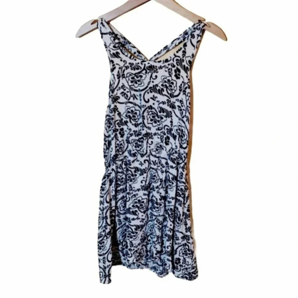 5th & Love Mini Dress XL White Black Damask Floral Boho Sleeveless Rayon